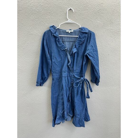 Speed Control New York Womens Dress Size Large Chambray Faux Wrap Ruffled - Picture 1 of 13